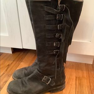 Frye Strap Belted Tall Black Moto Boots size 8.5